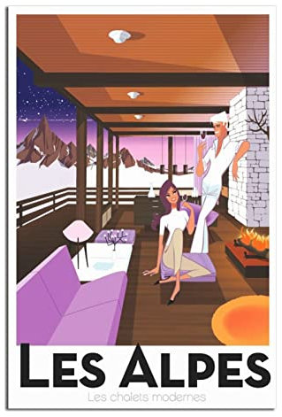 RONGCHENG Alpen Chalets Modernes Vintage Reiseposter Leinwand Kunst Zuhause Wanddekoration Bild Poster Druck Gemälde Geschenk Poster