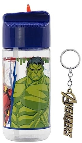 OM SUPPLIES Gourde réutilisable en Tritan pour enfants avec personnages Avengers 430 ml – Vacances, rentrée scolaire – Plastique sans BPA (Avengers)
