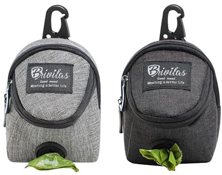 MEMOFYND 2 bolsas de golosinas para perros, bolsa de golosinas para el entrenamiento de perros con bolsa de excrementos integrada, bolsillos para caminar (negro, gris)