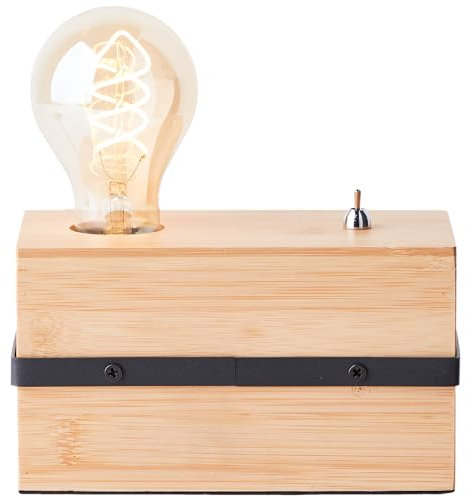 Lightbox Nature Tischlampe - 10 x 10 x 18 cm - Tischleuchte mit Kippschalter & Basis aus Bambus - E27, max. 40 W - aus Metall/Bambus - in Schwarz Matt/Natur