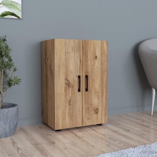 [en.casa] Armoire à 2 Portes Meuble de Rangement Polyvalent avec 2 Étagères Placard Multifonction pour Entrée Salon Chambre Bureau Cuisine 74 x 49 x 32 cm Effet Chêne