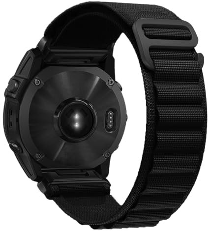 RoYiio Armband Kompatibel mit Garmin Nylon Sportarmband für Fēnix/Enduro/Epix/Quatix/MARQ Series/Descent Series/D2 Series/Tactix Armband Weich Atmungsaktiv Uhren-Armband QuickFit 26mm - Schwarz