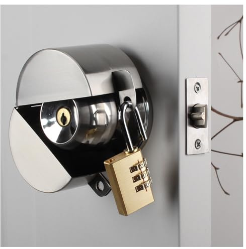 Door Knob With Lock,Without Drilling ,Dementia Door handle lock，From Outside Prevents Turning of Door Knob and Access to Keyhole,for Apartment Evictions，Childproof (Stainless steel with padlock)