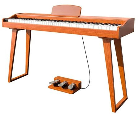 Digital Electronic Piano With Hammer Keyboard 88 Keys Wooden Piano 3 Pedals Professional (Color : Yellow)
