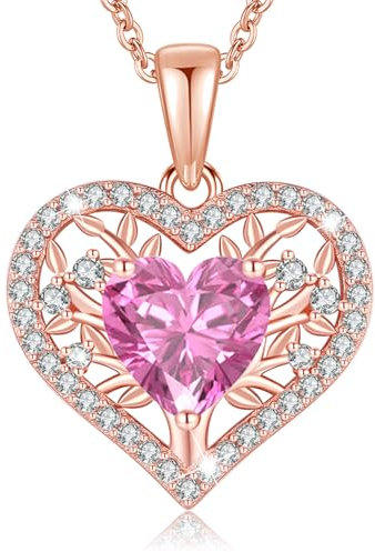 LAVUMO Lebensbaum Herz Kette Damen 925 Sterling Silber Geburtsstein Anhänger Halsketten Geburtstagsgeschenk für Frauen Freundin Mama Valentinstag Muttertags Weihnachten (Roségold-10-Oktober)