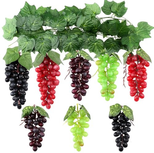 ginojex 8-Pack künstliche Trauben Bündel mit 6-Strangs gefälschte Trauben Reben für Hochzeit Garten Home Party Decor Tisch Mittelstück (4 Farben,3 Größe)