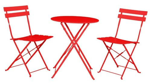 SAYA KIJI - Juego de bistró plegable de 3 piezas, para interior/exterior, 2 sillas y 1 mesa, resistente a la intemperie para interiores y exteriores, color rojo