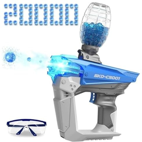 BuYou Gel Ball Blaster Electric Launch with 20,000 Gel Balls, Sci-Fi LED Muzzle SKD-CS001, for Teenagers and Adults Blue/Red 14+ (Blue)
