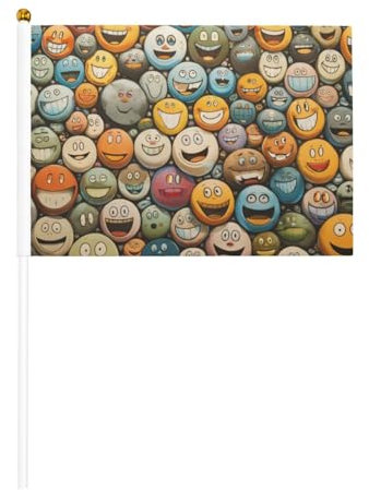 Niedliches Smiley-Gesicht, doppelseitige handgewellte Flagge (6 Stück) – wasserdichtes Polyester-Material, geeignet für Spielunterstützung, Mini-Flagge, 6 Stück