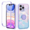 Yoedge Kickstand Phone Case for iPhone 13 Pro Max 6.7, 360°Rotatable Magnetic Ring Holder Cases, Full Body Shockproof Silicone Cover with Built-in Screen Protector Case, Marble for iPhone 13 Pro Max