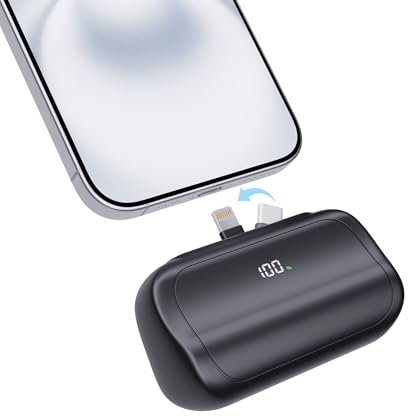 TECH-FUN 5,000mAh Power Bank Charger,Switch between USB-C and Lightning Connectors,Mini Portable Fast Charging Power Bank Compatible With All iPhone Series,Samsung Galaxy Series,and More(Black)