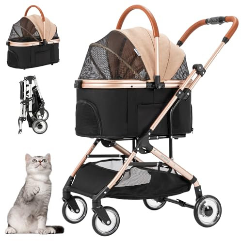 Joyfultails Hundewagen 3 in 1 Hundebuggy Bis 20kg, Hundewagen Katzenwagen Faltbarer Hundebuggy mit abnehmbarer Hundetragetasche, für kleine bis mittlere Hunde und Katzen, Khaki