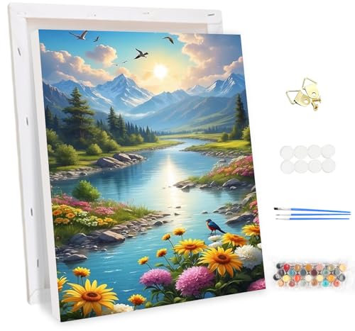 MEIYUDA Peinture par Numero Adulte avec Cadre, Paysage Kit de Peinture à l'Huile sur Toile par Numéro Nature, Peinture Acrylique Pigmentée Peinture par Numero, Decoration Maison Cadeau 30x40cm