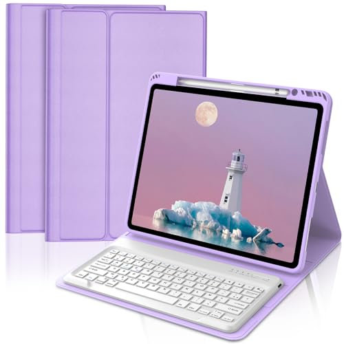 FOGARI Étui Clavier pour iPad Pro 12.9 6è/5è/4è/3è Gén, AZERTY Français Clavier Magnétique Bluetooth sans Fil pour iPad Pro 12.9 2018/2020/2021/2022, Violet Clair