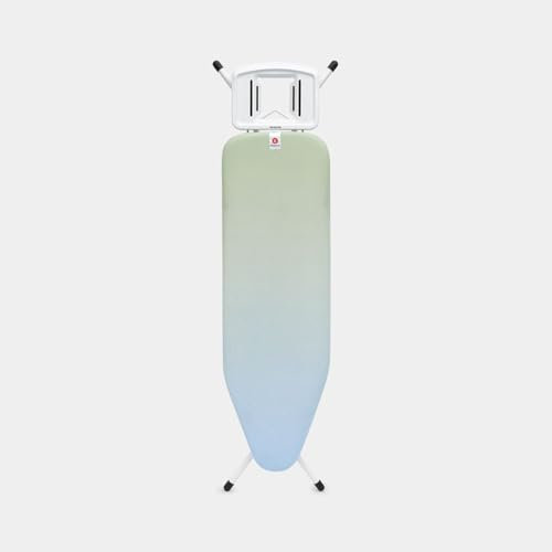 Brabantia Ironing Board B, 124x38cm - Soothing Sea | 100% Fairtrade Cotton | 8mm Foam Layer | Stable & Anti-Wobble Frame | Foldable with Adjustable Height & Solid Steam Iron Rest