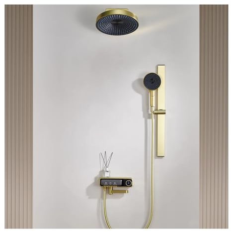 SWHC Duschsystem, Unterputz Duscharmatur Set LED Digitale Dusche Regendusche Set 3 Funktionen Wandmontiert Duschgarnitur mit Regendusche, 3 Modi Handbrause, Badewannenarmatur