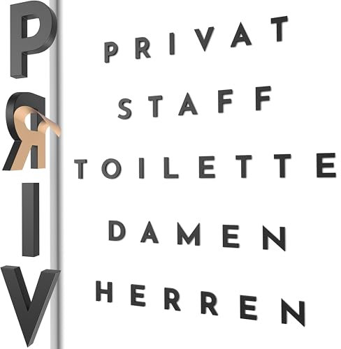 Erhabene Buchstaben Aufkleber Schild Privat, Staff, Toilette, Herren, Damen – Tür- und Wandbeschriftung im Vintage-Stil (Schwarz, Deutsch)