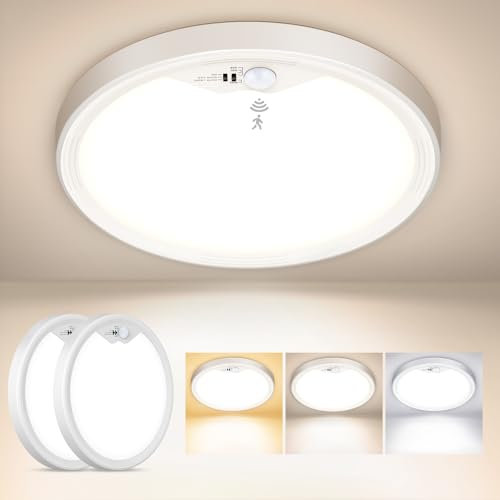 NIBSHOOM Deckenlampe LED Deckenleuchte mit Bewegungsmelder 2PCS,18W IP44 Wasserfest Ultradünn Deckenlampen,3000K/4000K/6500K Lampe mit Bewegungsmelder Innen für Flur Treppen Balkon Garage Bad Ø22cm