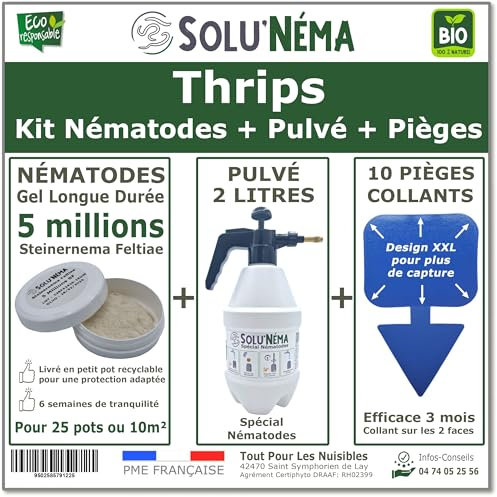 Kit Complet Anti-Thrips - 5 Millions Nématodes SF + Pulvérisateur 2L + 10 Pièges Bleus Collants XXL