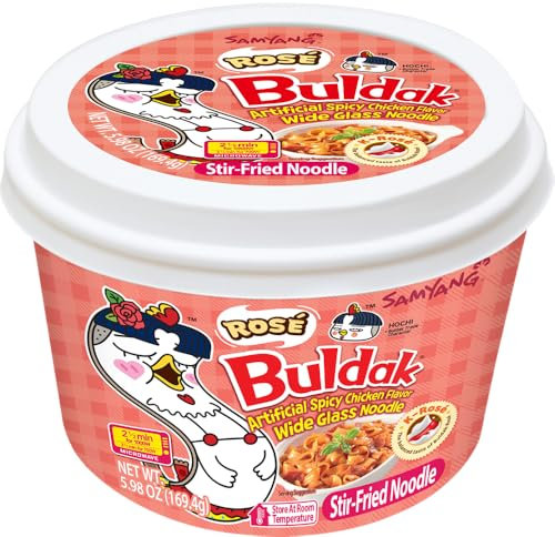 2x Samyan Buldak Rose Flache Glasnudeln 2er Pack (2x154g) | Würzig & Cremig | Koreanische Instant-Nudeln mit Käse & Chili