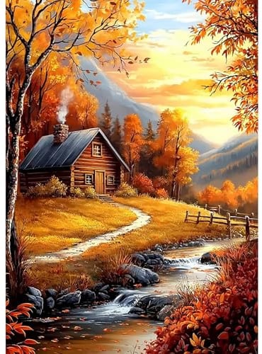 Lxmsja 5D Diamond Painting Herbst, Diamond Painting Erwachsene, Landschaft Diamant Painting Bilder Erwachsene, Full DIY Diamant Kunst Malerei Stickerei Set Kreuzstich Bilder Home Dekor 30x40cm