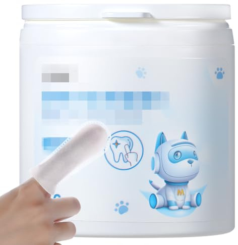 Wanmu 50 Pcs No-Rinse Dog Dental Care Wipes, PET Teeth Cleaning Cat & Dog Wipes Finger Dental Wipes to Remove Plaque & Tartar Finger Toothbrush Disposable Toothbrushing Wipe