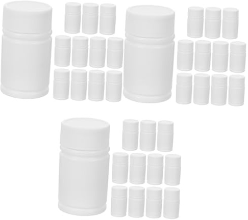 Veemoon 36pcs Small Pill Bottle Empty Medicine Container Caps Hdpe Heat Pressure Resistant Travel-Friendly
