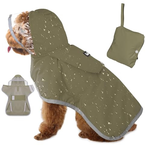 SlowTon Hunde-Regenmantel - Leichter, tragbarer Regenmantel mit Kapuze für Hunde, wasserdichte Regenjacke mit reflektierenden Streifen, Verstellbarer ärmelloser Regenponcho für kleine