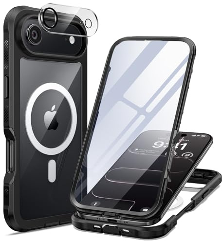 seacosmo Magnetic for iPhone 17 Air Case with 9H Tempered Glass Protector | Fit for MagSafe, Camera Lens Protector, Full Body Bumper Military-Grade Drop Protection Shockproof Clear Back Cover, Black