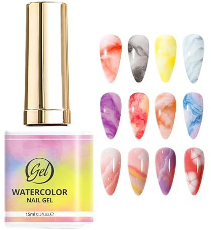 Marmorierter Nagellack – Aquarell-Maniküre-Werkzeuge | 15 ml Basisgel schnell trocknend für Nageldesign – für Salon, Sommer, Haus, Urlaub, Geburtstag, Reisen, Hochzeit, Party, Frauen Mädchen