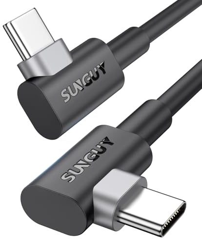 SUNGUY Cable USB C a USB C en ángulo recto 15cm, 2 unidades, 60 W, carga rápida, 90 grados, USBC a USBC, compatible con iPhone 17, 16, 15 Pro Max, MacBook Pro, iPad Pro, Galaxy S25/S25/S24