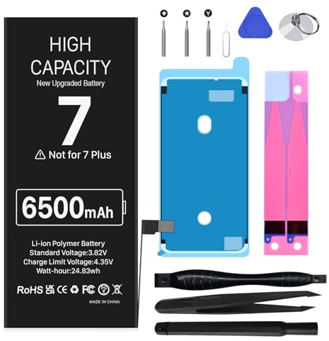 6500mAh Battery for iPhone 7, EVELLHPP High Capacity Li-ion Polymer Replacement Batteries for iPhone 7 Model A1660, A1778, A1779, A1780 0 Cycle with Repair Tools