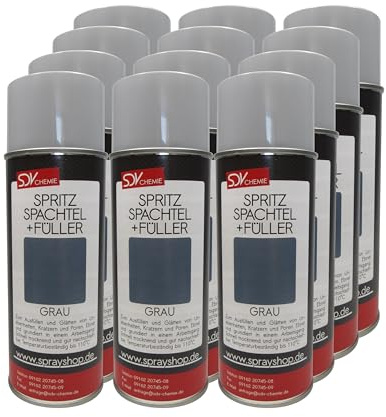 SDV Chemie Spritzspachtel & Füller Spray Grau 12x 400ml für Autolack Lackierer KFZ Auto