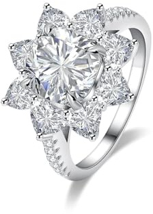 Skcess 14K Weißgold Ringe Damen, Ring Frauen 8mm Moissanit Weiß 3ct Größe 61 (19.4)