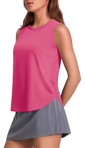 PINSPARK Tank Top Damen Slim Fit Ärmelloses Schnelltrocknend UV Shirt Leichte Fitness Top Yoga Oberteile Sommer Rosenrot S