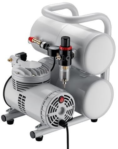 Wiltec Compressore aerografo AS06T 1/4 CV con accessori, compressore per pistola aerografo con elevata portata d'aria 65-69 l/min, potente dispositivo ad aria compressa 3,2 bar, per aerografia