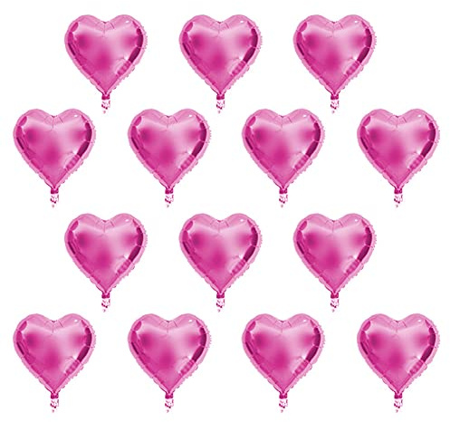Riuulity 10 Stück 10 Zoll Herzförmige Aluminiumfolienballons für Party, Hochzeit, Geburtstag, Dekoration mit Automatischer Versiegelung, Leuchtende Farben (Rosenrot)