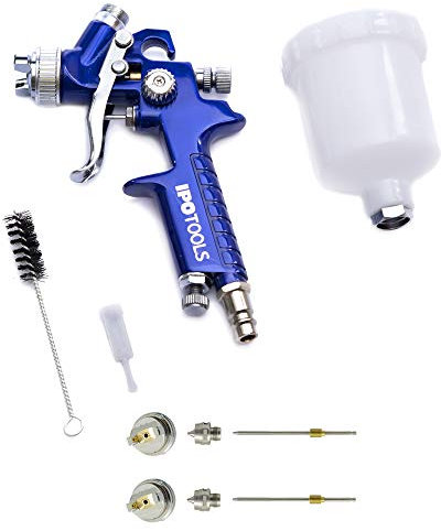 Mini pistolet a peinture HVLP - inoxydable - Buse de 0,8 mm + 2 buses supplémentaires de 0,5 mm et 1 mm, Pistolet peinture, Pistolet a peinture, Pistolet de peinture carrosserie