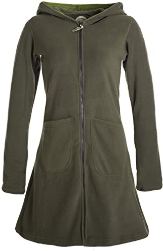 Vishes - Alternative Bekleidung - Einfarbiger Eco Fleecemantel mit Kapuze