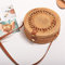 Sac Rond en rotin, Sac tissé en Paille Vintage pour Dames, paniers à provisions en Osier Faits à la Main, Sac à bandoulière pour Femmes avec bandoulière en Cuir PU