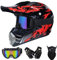 VOMI Motorradhelm Motocross Helm Kinder Rot Schwarz, MT-51 Full Face Off-Road Motorrad Cross Helme mit Visier Brille Maske Handschuhe, Motorbike ATV MTB Freien Sport Motorcycle Helmet Set,M(54~55CM)