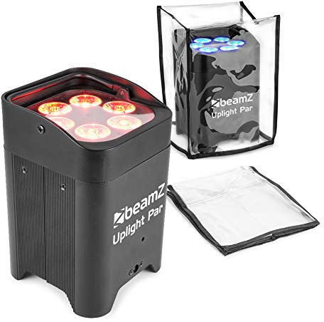 beamz BBP96 Battery Uplighters with Rain Covers - Wireless RGBAW-UV LED Wall Washer Lighting Kit, 6x12W Battery Powered Par Lights for Indoor & Outdoor Events (Pair)