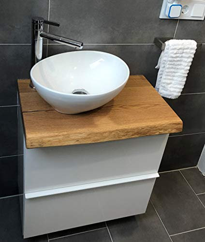 SPONHOLZ Waschtischplatte Eiche massiv Baumkante geölt Holz Aufsatzwaschtisch (60 x 30 cm)