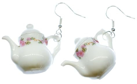 Miniblings Kanne Ohrringe Hänger Teekanne Kaffee Tee Porzellan Service Rundlich - Handmade Modeschmuck I Ohrhänger Ohrschmuck versilbert