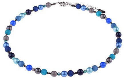 Adi Modeschmuck leichte Halskette 'Erin', Mischung aus original Polaris- und Glasperlen in attraktiven Farbverläufen, handgefertigt in Berlin (Blau- und Grautöne)