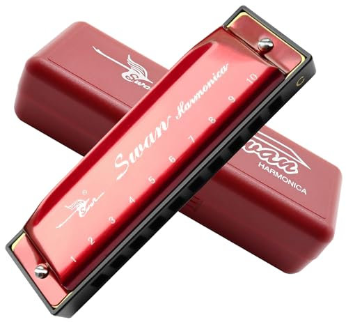 Mundharmonika C Dur 10 Loch Blues Harp Diatonische Harmonika Harmonica für Erwachsene Kind Kinder Student Lehren Anfänger Geschenk rot