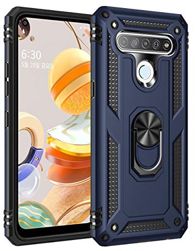 Dedux Funda LG K61/Q61 [Tough Armor Series] Robusta Anti-Arañazos Panel Trasero PC + TPU a Prueba de choques + Soporte Plegable. Azul Marino