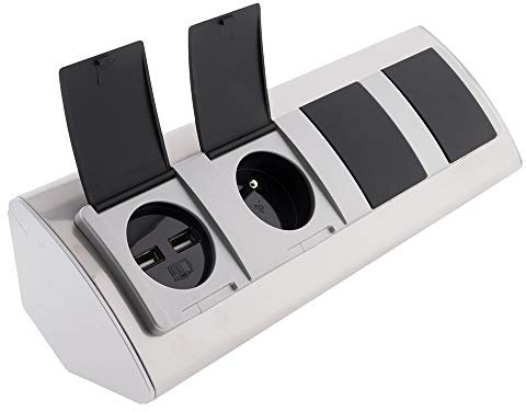 Otio, Multiprise d'angle Aluminium avec Clapets de Protection, 3 Prises 16A + 2 Ports USB 2.4A, 3680W 230V, Câble HO5VV-F 3G1.5mm², Installation Facile Verticale ou Horizontale, Design Compact