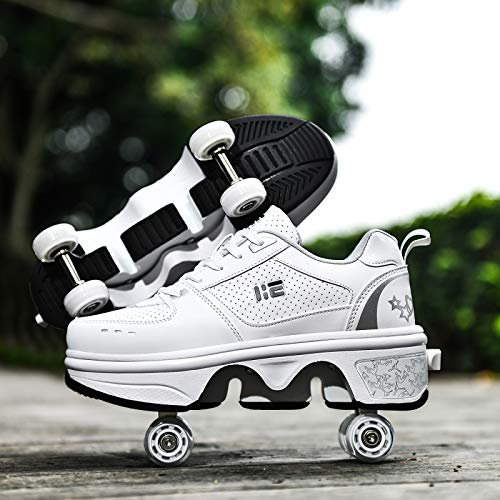 Rollschuhe Kinder,2 In 1 Inline Skates Kinder,Schuhe Mit Rollen Skateboardschuhe,Verstellbare Quad Skate Rollerskates Skating Sneakers Geschenke Für Damen,EU41