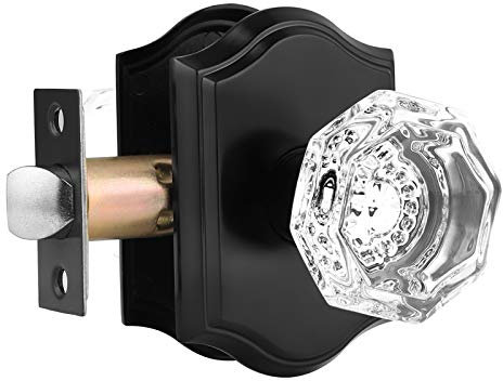 Gobrico Pomelli per porte in cristallo trasparente con diamante ottagonale, pomelli in vetro per corridoio armadio, maniglie interne classiche vintage non bloccanti, finitura nera opaca, 1 confezione